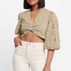 Eyelet Puff Sleeve Crop Top